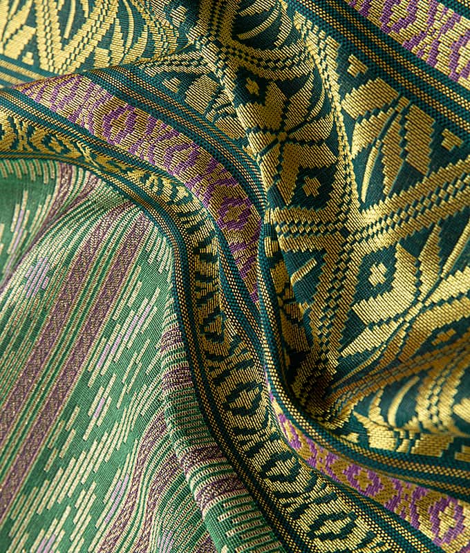 Vertical Stripe Gold Thread Poly-Cotton Sarong Fabric