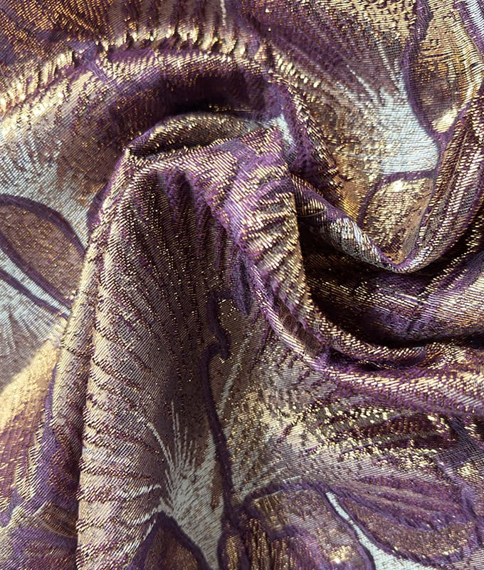 Bronze Purple Floral Sequin Jacquard Fabric