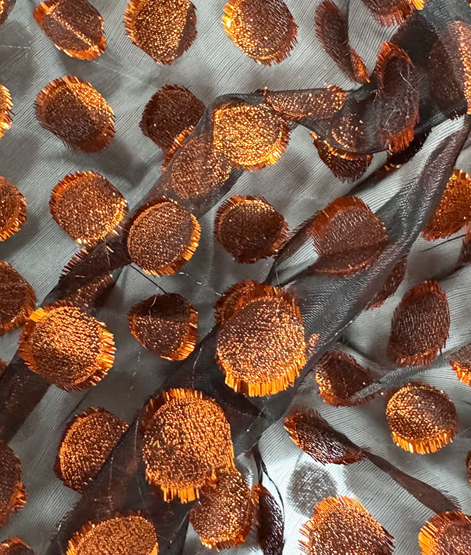 Copper Polka Dot Sheer Sequin Jacquard Fabric