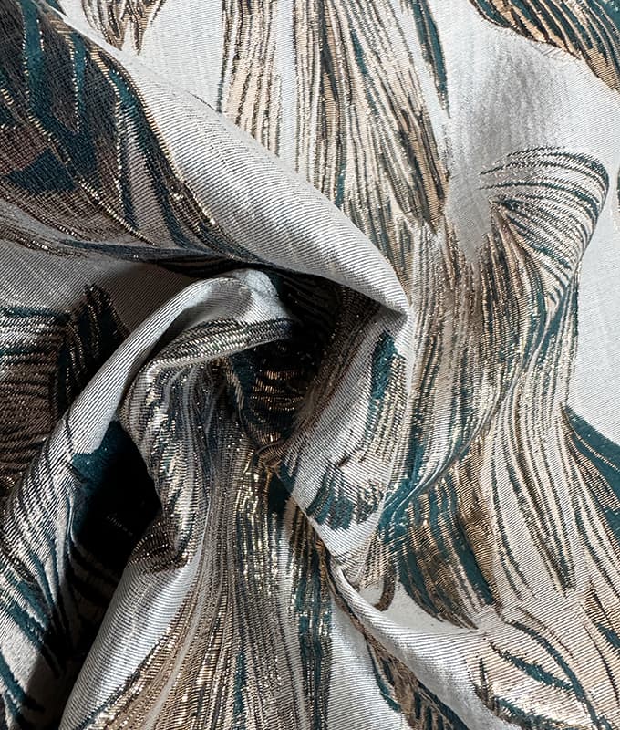 Teal Metallic Leaf Sequin Jacquard Fabric