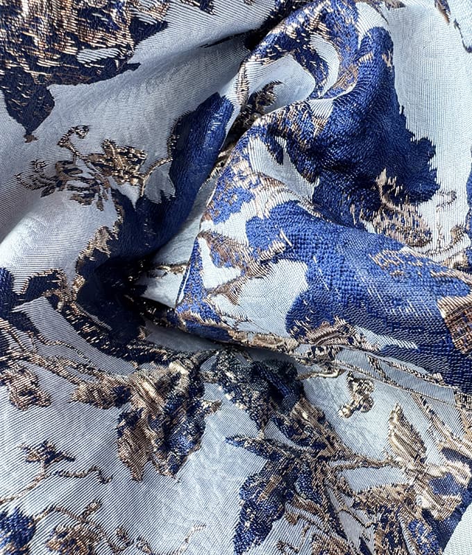 Indigo Blossom Gold-thread Jacquard Fabric