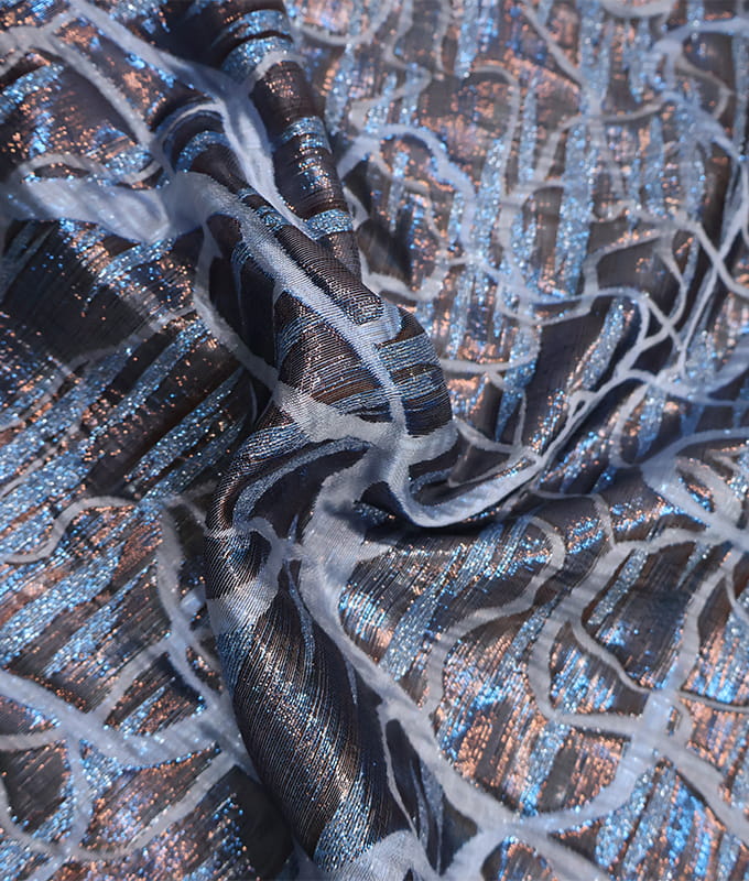 Electric Verdigris Gold-thread Jacquard Fabric